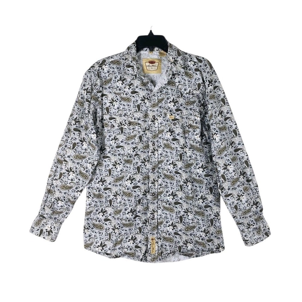 Larry Mahan Cowboy Western Shirt Mens M Paisley Floral Button Down Pearl Snap LS